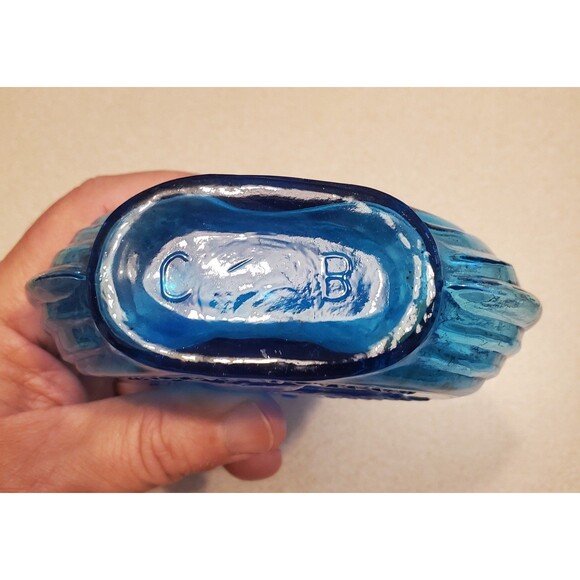 Vtg CLEVENGER BROTHERS blue Glass SCROLL FLASK Arthur Singer pileated woodpecker - Picture 5 of 7